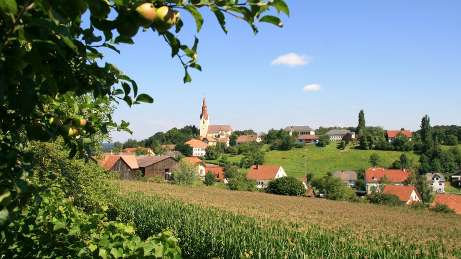 Blick aus der Ferne auf die Gemeinde Jagerberg | © Marktgemeinde Jagerberg