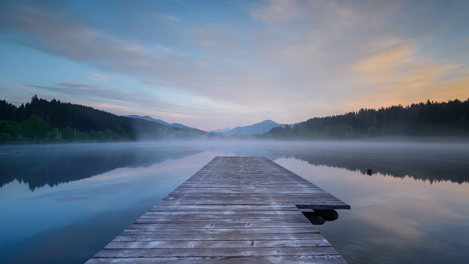 Steg am Furtner Teich im Nebel