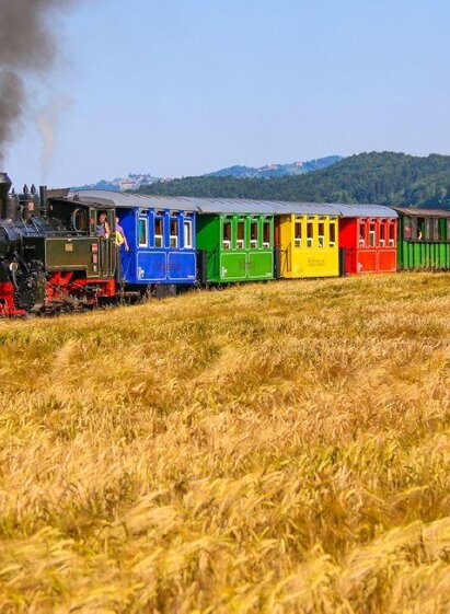 Bunte Zugsgarnitur dampft durch das Schilcherland | Karl-Heinz Ferk | © Karl-Heinz Ferk