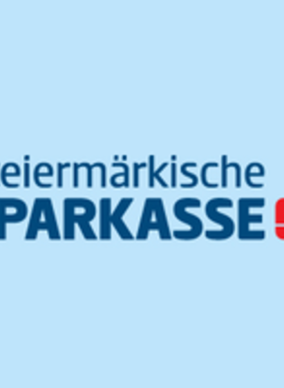 Ein Logo der Steiermärkischen Sparkasse auf einem hellblauen Hintergrund. Es enthält den Namen der Bank in blauen Buchstaben und ein rotes Symbol. | © LOGO Sparkasse